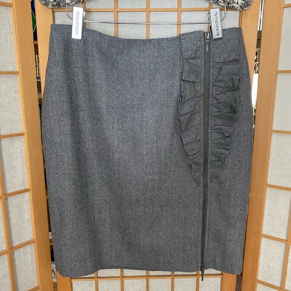 Banana Republic Grey Wool Front Full Zip Ruffle Detail Skirt SZ 10 - Picture 2 of 9